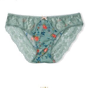 Victorias Secret Body Supersoft Satiny Lace waist Bikini panty Sage dust floral